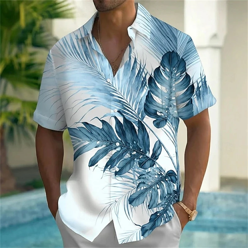 

2026 New Tropical Leaf Men's Hawaiian Shirt 3D Print Summer Casual Short Sleeve Button Down Shirt For Vacation Beach Blouse