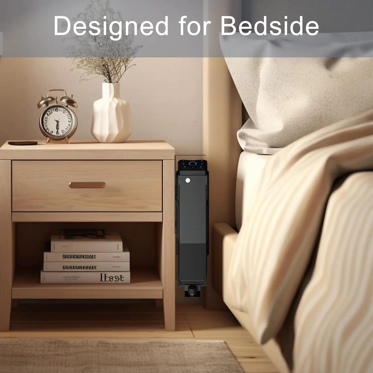 خزنة مسدس بيومترية للمسدس منسدلة، آمنة للمسدس الذكي مع بصمة الإصبع، رمز الدبوس، الوصول إلى المفتاح لمنضدة الليل،