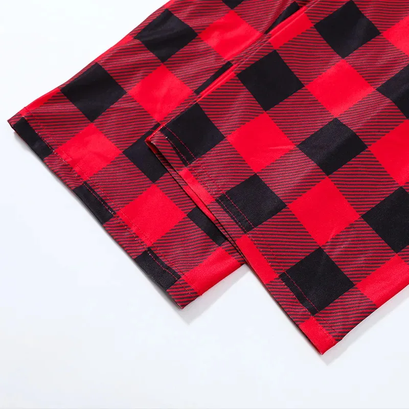 Feliz xadrez pijamas de natal outono homewear manga comprida terno calças superiores casual pijamas família combinando outfitsa;2'k,8;c'