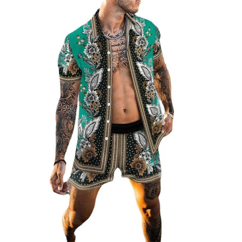 Summer Men's Shirt Loose Short Sleeve Shorts Beach Suit Quick Drying - view 3