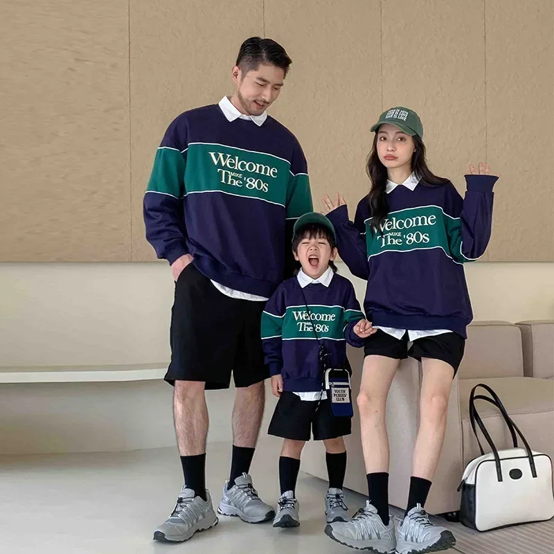 Fashion Sweatshirt for The Whole Family 2024 Autumn Dad Mom and Children Matching Clothes Korean Mother Father Daughter Son Tops