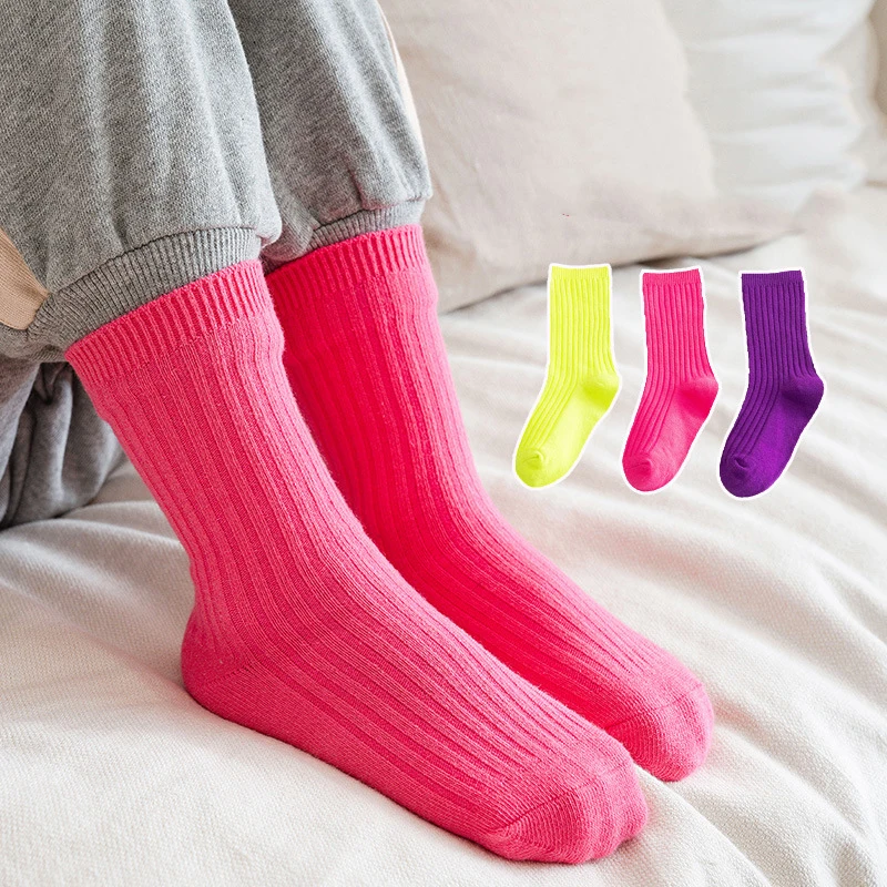 3 Pairs/Lot Children Socks Spring Summer Japanese Style Kids Socks Candy Color Boys And Girls Mid-Tube Socks