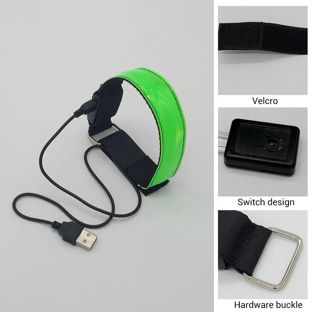 1pc Fasce da braccio luminose Braccialetti con fascia riflettente USB per jogging all'aperto Corsa Sport