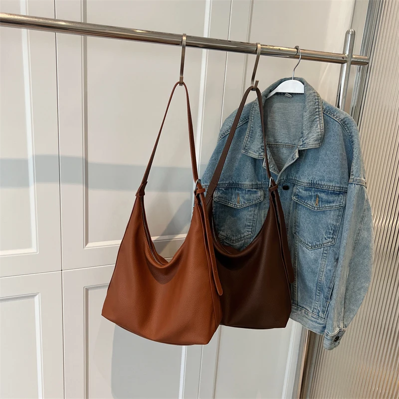 

PU Crescent Crossbody Bag Solid Color Underarm Bag Adjustable Shoulder Strap Top Handle Handbag for Women Travel Shopping Work