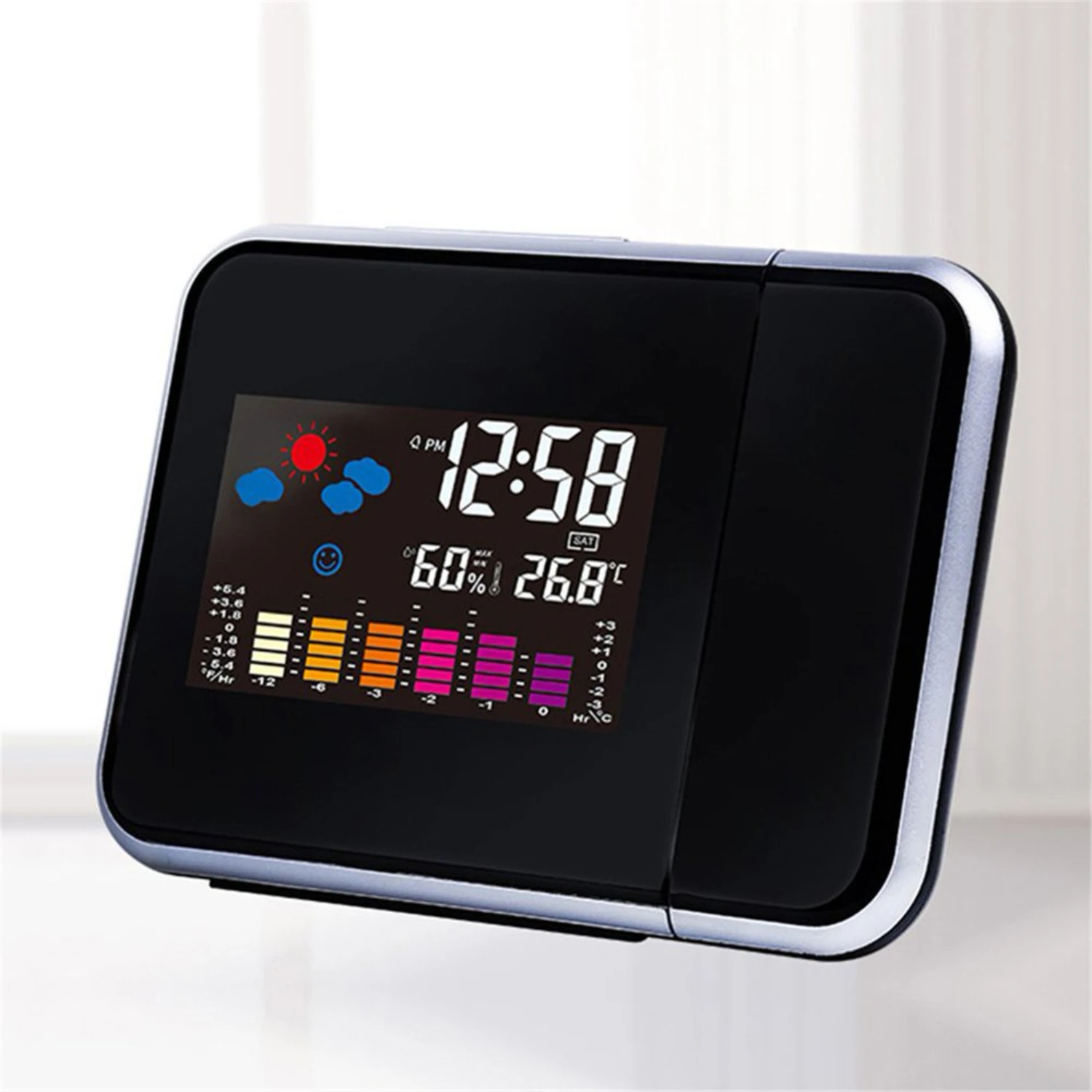 Projection Alarm Clock with Smart LCD Display, LED Backlight, Weather Snooze Alarm, Max/Min Temperature & Humidity Records