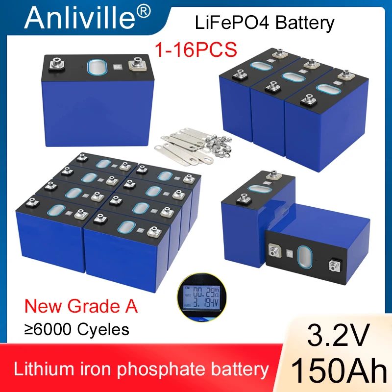 

1-16PCS New 3.2V 150Ah Grade A 3C lithium iron phosphate Battery DIY 12v24v E-car Forklift Inverter Solar storage RV