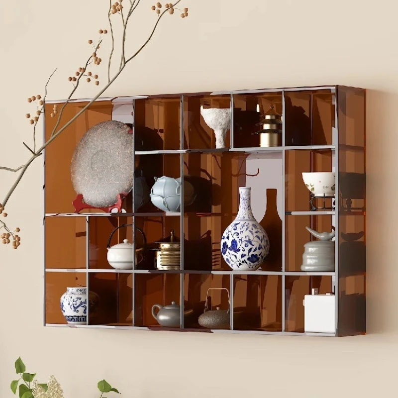 Acrylic tea room Bogu rack wall-mounted wall storage Duobao Pavilion tea display cabinet living room ornament storage grid