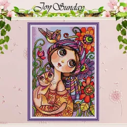 Big-eyed Girl Patterns Counted Cross Stitch Set DIY 11CT 14CT 16CT Stamped DMC Cross-stitch Kit Embroidery Needlework Home Decor