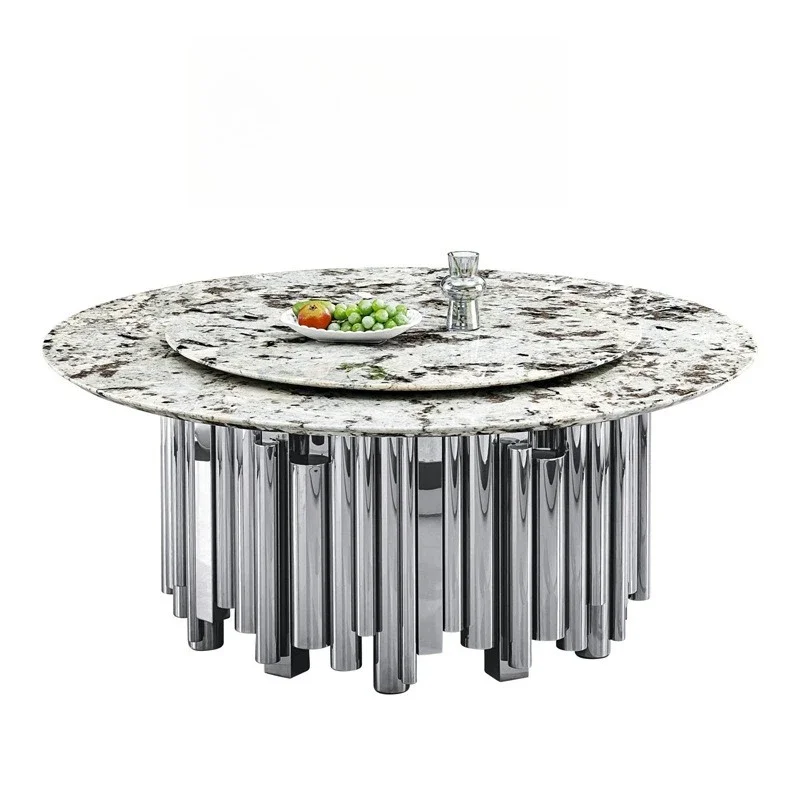 Italian light luxury snow mountain blue natural luxury stone round dining table 1.8 meters marble dining table villa furniture