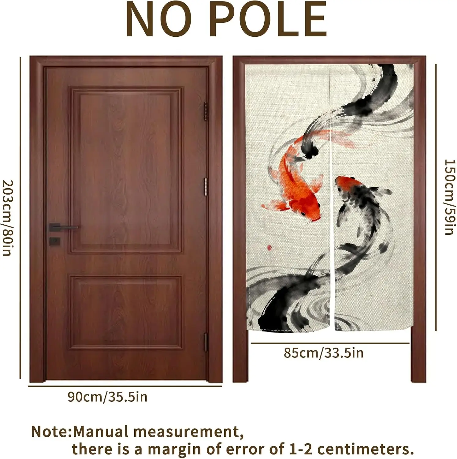 Elegant Koi Fish Curtain Doorway Divider Sumi-e Painting Art Japanese Style Room Screen Noren Entrance Decor Asian Watercolor Wa