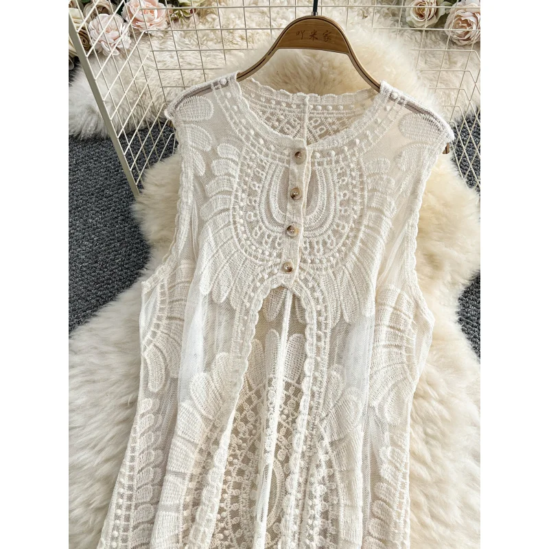 2025 women boho summer sexy lace crochet long tank dress casual hollow out beach holiday dresses tassel elegant split vestidos