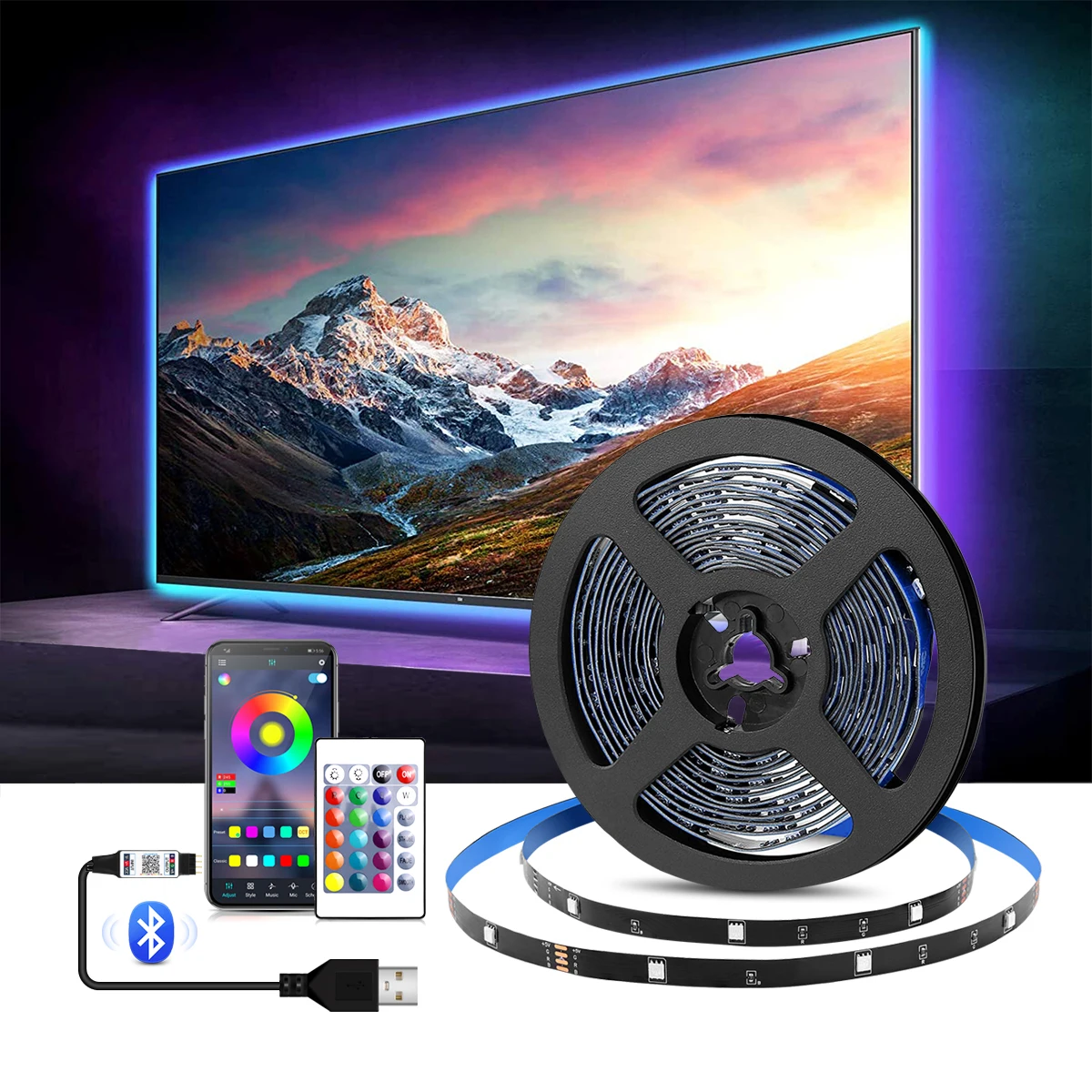 USB LED Strip Light Bluetooth Remote Control Flexible Diode Tape IP20 1-20M RGB Ribbon Lamp For Decoration Bedroom TV BackLight