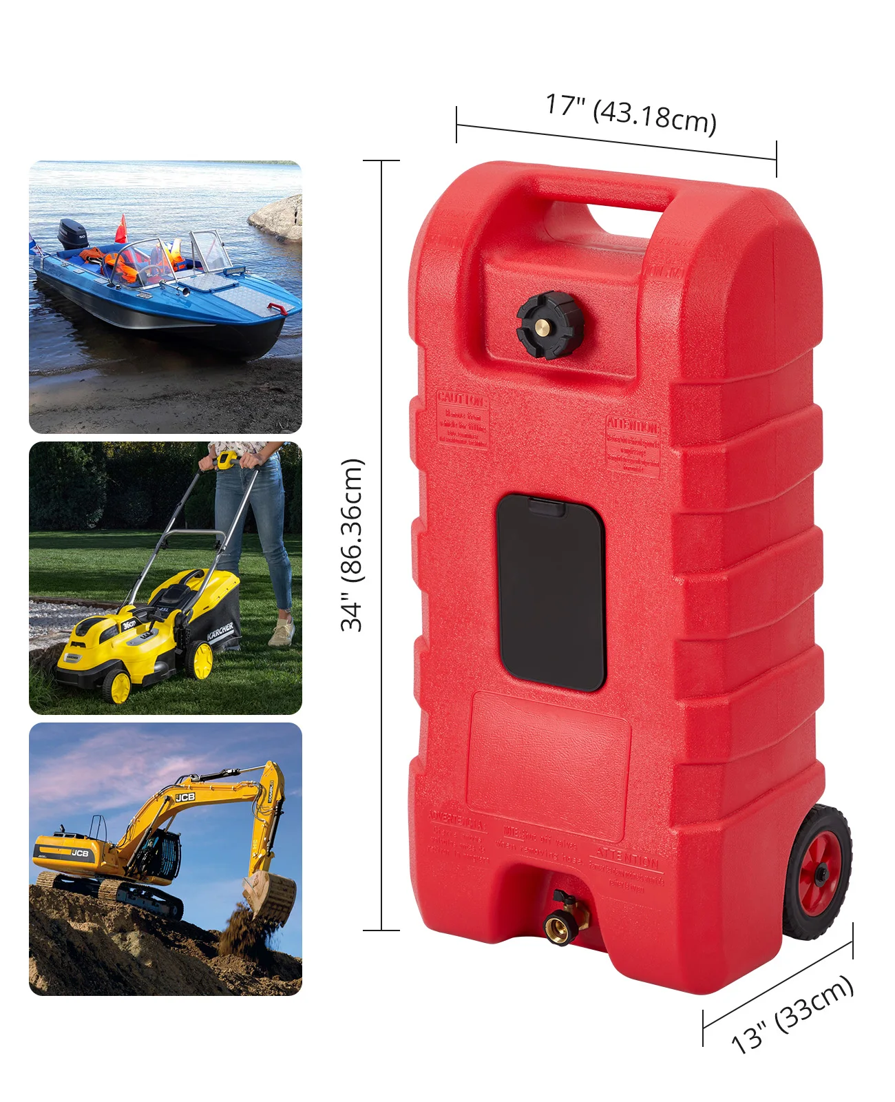 Portable Fuel Transfer Tank Caddy on Wheels, Gas Can with Manual Siphon Pump, 10ft Hose, Leak-Resistant Fuel Storage for Car/ATV/Boat/Tractor/Generator