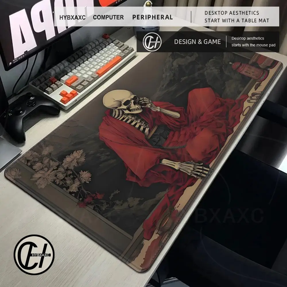 Gothic Desk Mat Skeleton Monk XXL Mousepad Goth Skulls Large Desks Pad Shinto Anime XL Gaming Mats Japan Decor Dark Academia
