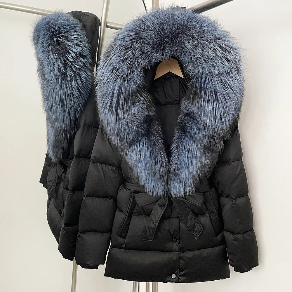 OFTBUY Fluffy Jacket Women White Goose Down Coat 2025 Fashion New Real Fox Fur Winter Mid-length Style Female Thick Warm Coat