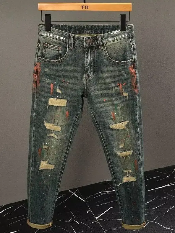 

Высококачественные мужские джинсы в американском стиле ретро, модные брендовые длинные брюки Haome с дырочками, прямые брюки на осень и зиму