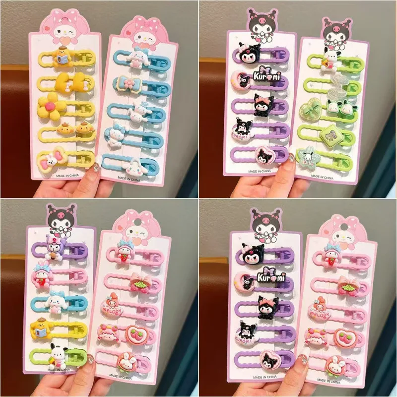 

New Sanrio Cinnamoroll Cartoon Hair Clip Cute Kuromi Little Girl's Hair Accessory Headwear Cide Bangs Clip Children's Gifts
