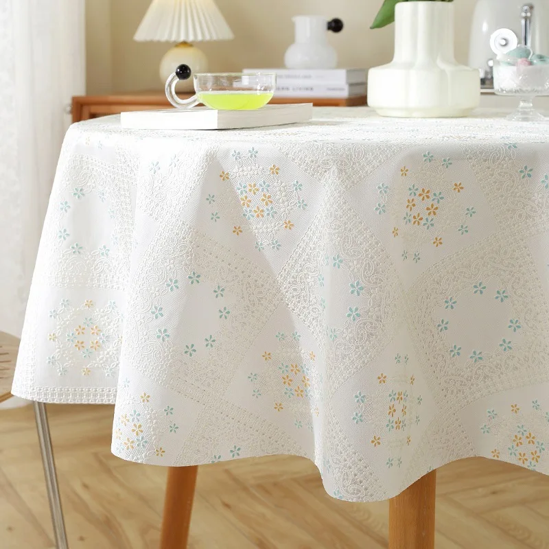 Round Tablecloth, Washable Waterproof Oil-Proof White Luxury Lace Tea Table Cover with Elegant Touch