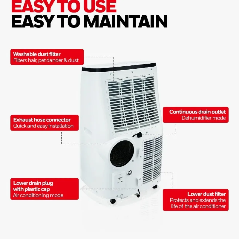 Honeywell-Climatiseur portable 10,000 BTU, 115V, pour chambre à coucher, salon, bureau, cuisine, refroidit jusqu'à 450 sq Fédération.