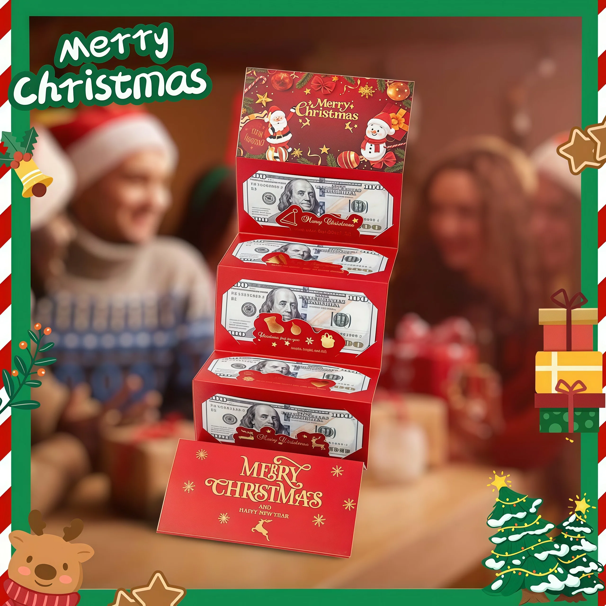 Sobres de regalo de efectivo de Navidad, sobre sorpresa de tarjeta de Navidad creativa de Año Nuevo, billetera de dinero de Navidad de 6 ranuras, regalos de vacaciones