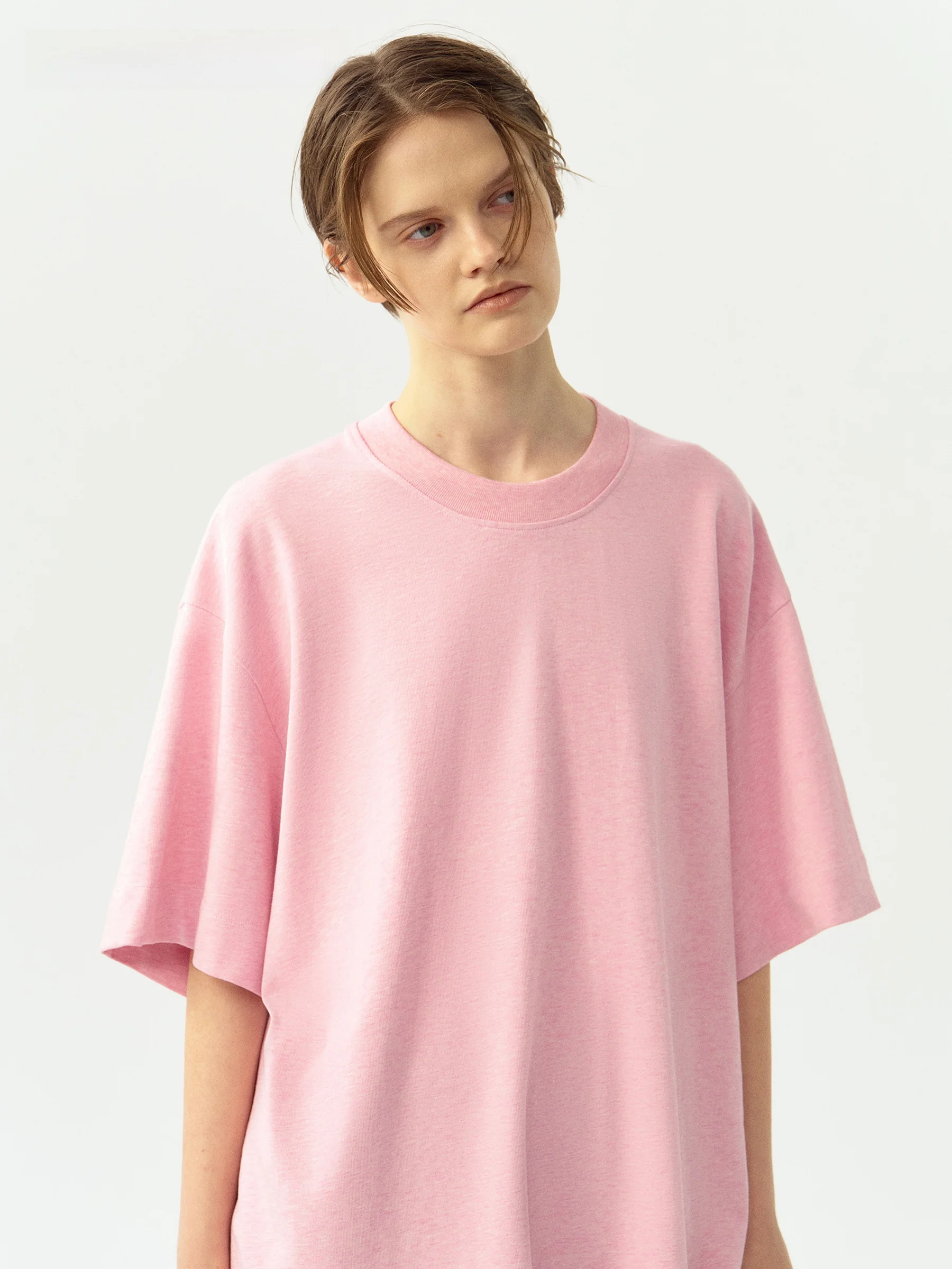 VERMO Retro Colored Spun Cotton Yarn Texture Classic Loose Long T-Shirt Women's Fashion Neutral Style Heavyweight round Neck