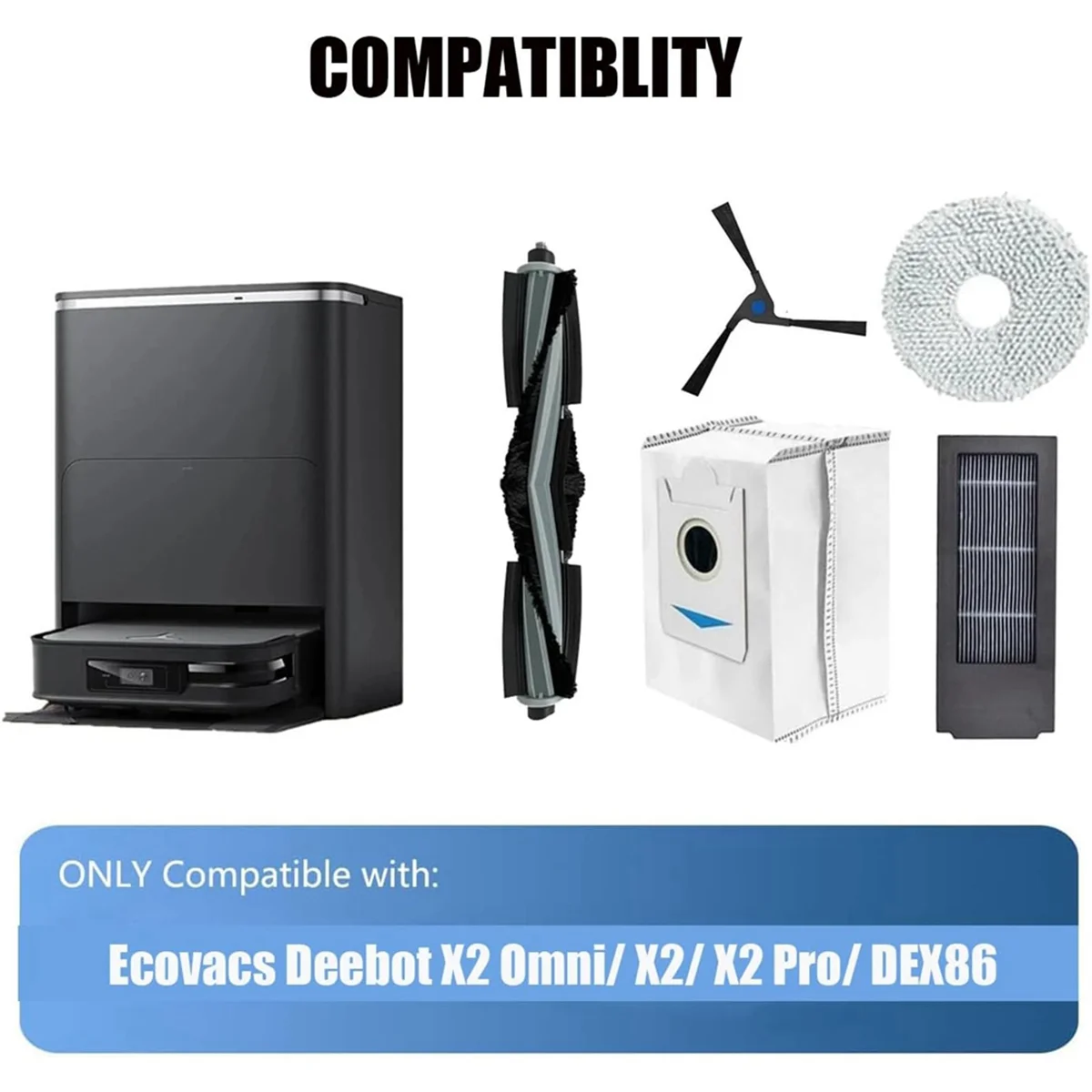 A58E-For Ecovacs Deebot X2 Omni/ X2/ X2 Pro/ DEX86 Vacuum Cleaner Main Side Brush HEPA Filters Mop Cloth Dust Bags