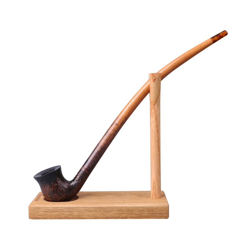 MUXIANG Tea Tree Pipe Holder Solid Wood Vertical Type Holder Long Handle Reading Pipe Holder Display 1 Position Smoking Fittings