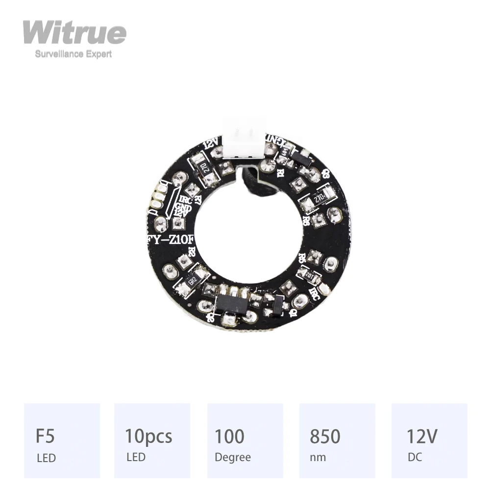 Witrue IR-LED-Platine, 10 Grain, 50 nm, 100 Grad Durchmesser, 30 mm, DC 12 V, 0,09 A, 1 W, CCTV-Zubehör für 2,8 mm 3,6 mm 4 mm Objektiv – Detail 2