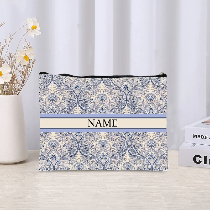 New Watercolor Full Print Custom Name Cosmetic Bag Creative Design Female Perfume Lipstick Storage Bag Travel Shopping Wallet