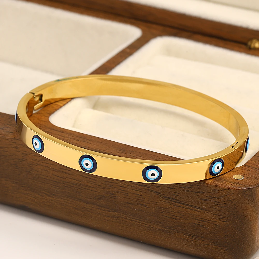 Gold Plated Evil Eye Cuff Bracelet, Unisex Gift
