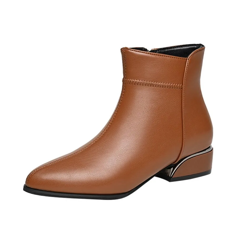 2026 Neue Damenstiefel Mode Lässige Lederstiefel Spitze Formelle Büroschuhe für Frauen Reißverschluss-Knöchelstiefel – Detail 9