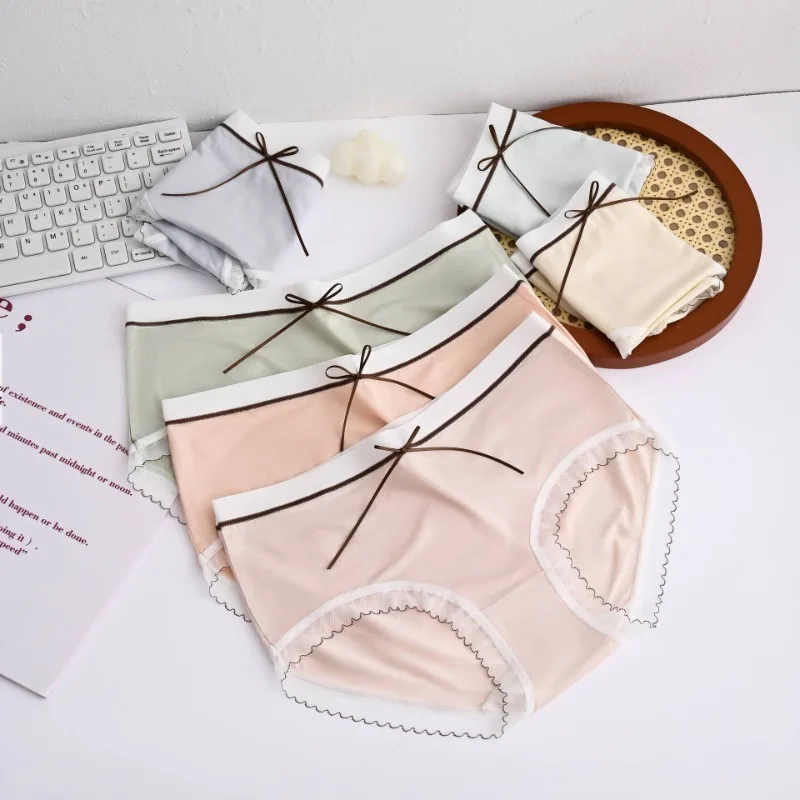 Breathable Bow Panties Kawaii inspired Mid Rise Briefs Delicate Lace Underpants for Teens