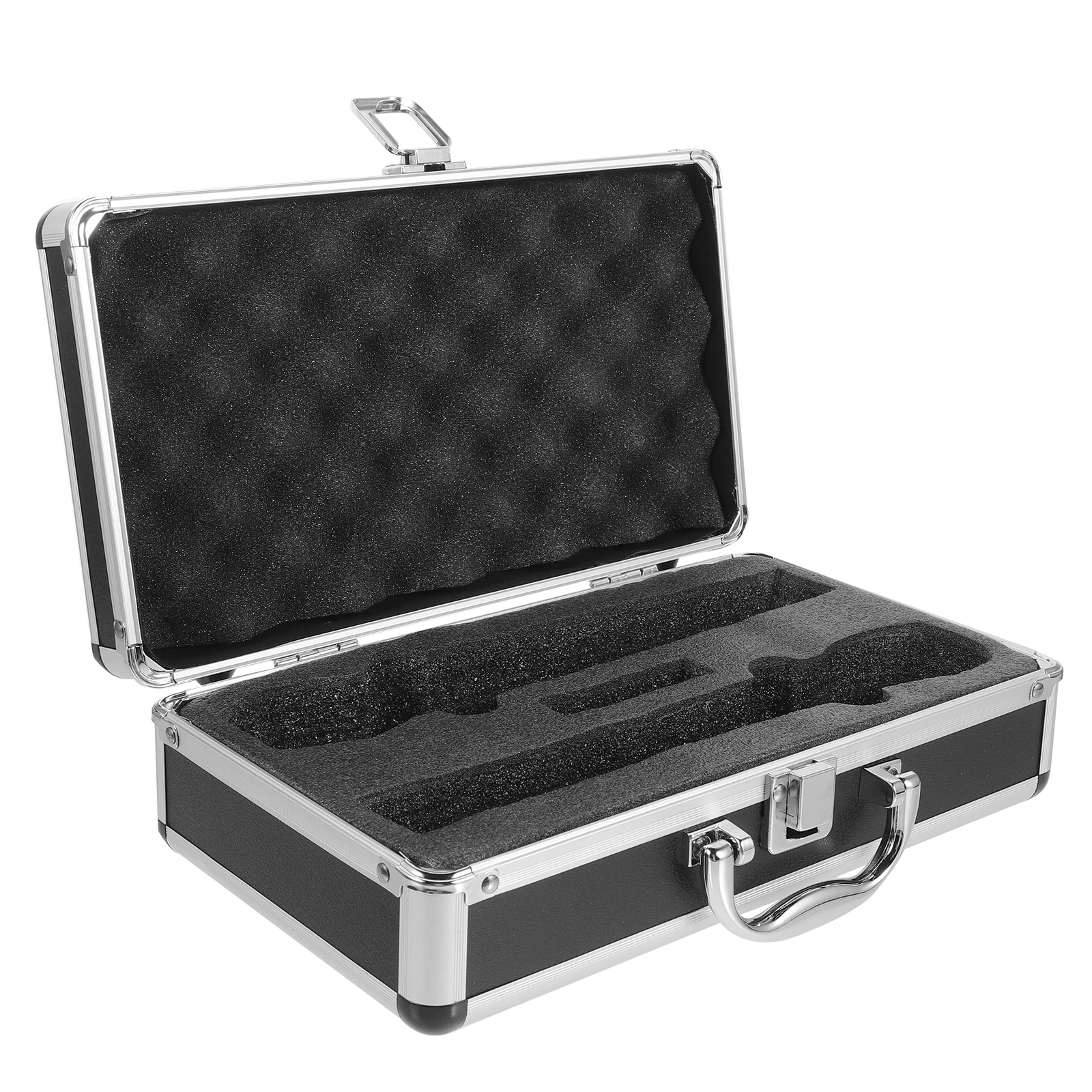 

Microphone Box Carrying Case Small Metal Microphones Black Protector Handle Travel Durable Hard Interior Wireless