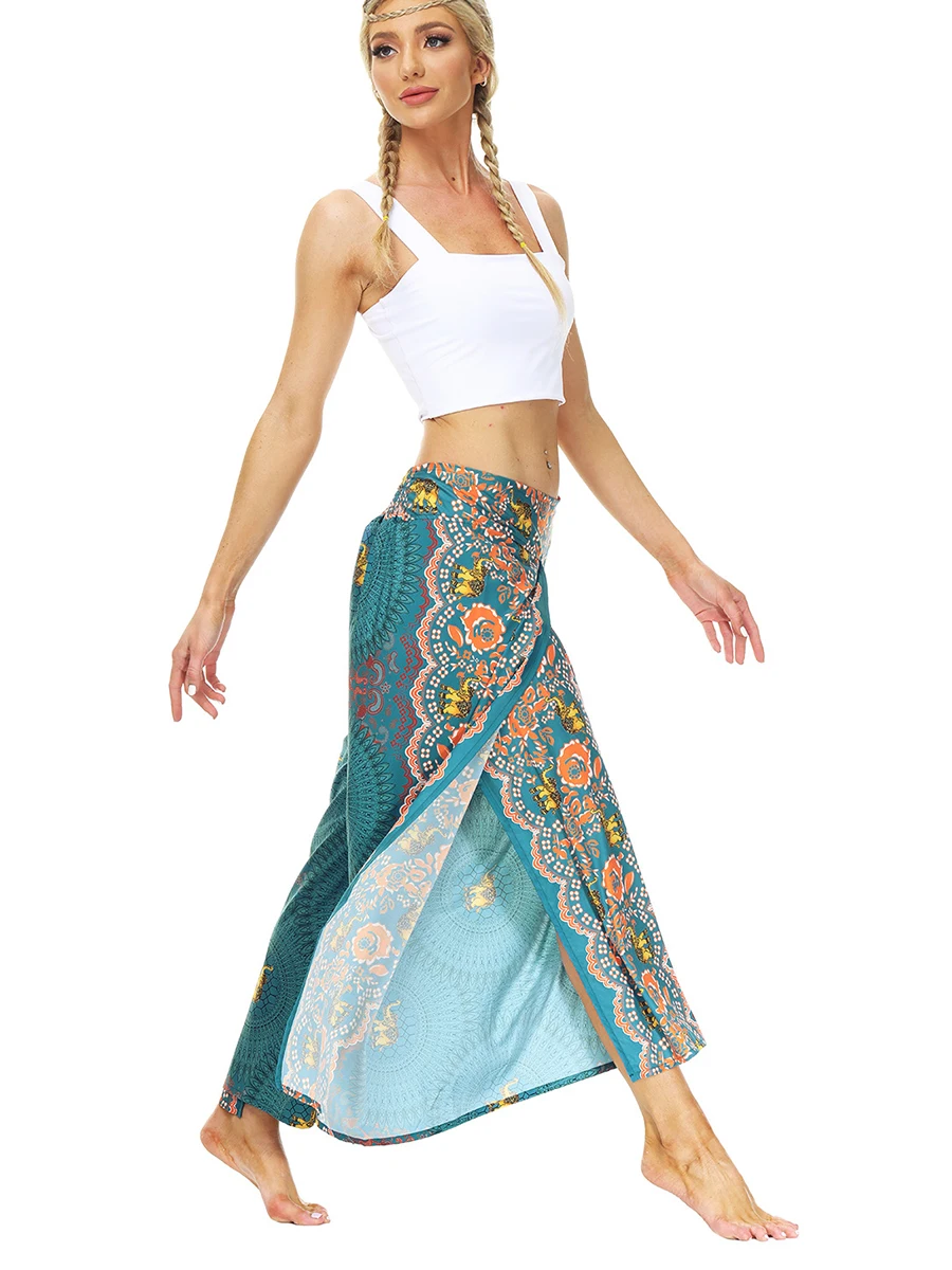 Womens Slit Wide Leg Pants,Palazzo Yoga Pants,Casual Boho Vintage Hippie Bohemian Pilate Beach Pants