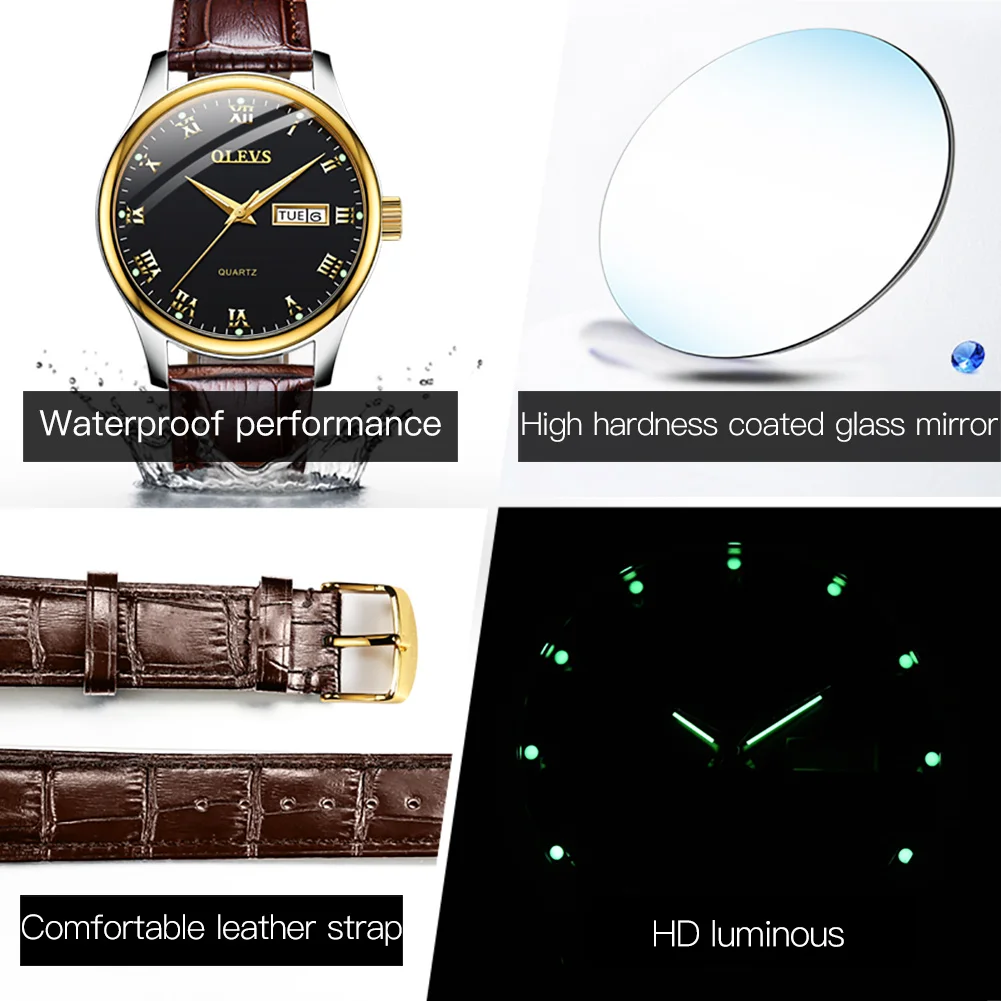 Orologio da uomo al quarzo con doppio calendario stile cintura di marca OLEVS 5568