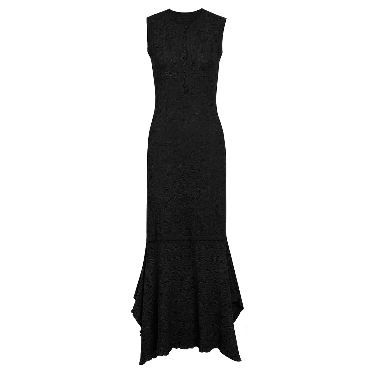 26261 New Women Knitted Dress Round Neck Button Irregular Slim Fit Temperament Commuting Summer Autumn Fashion Wear