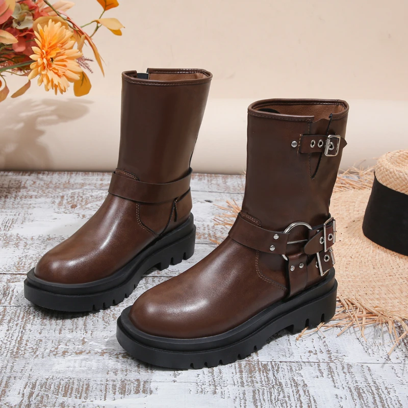 Women's Shoes 2023 New Round Toe Women's Boots Fashionable and Simple Mid Sleeve Boots Zipper Solid  Women's Short Boots