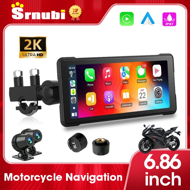 

6.86 inch Wireless CarPlay 2K Motorcycles Recording Android Auto Portable Digital Motorcycle Dashboard GPS Navigation Waterproof