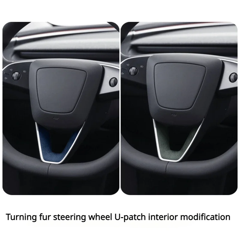 Parche de volante para Tesla New Model 3 + Highland 2024, pegatina en forma de U, calcomanía de gamuza, pegatinas de modificación Interior