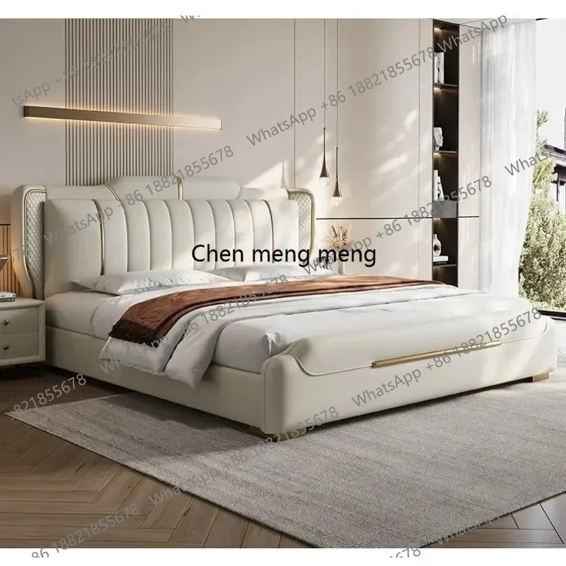 Modern King-Size Bedroom Furniture Set Direct Factory Sales Soft Upholstered Bed Wooden Frame Rotating Storage No-Wash Design