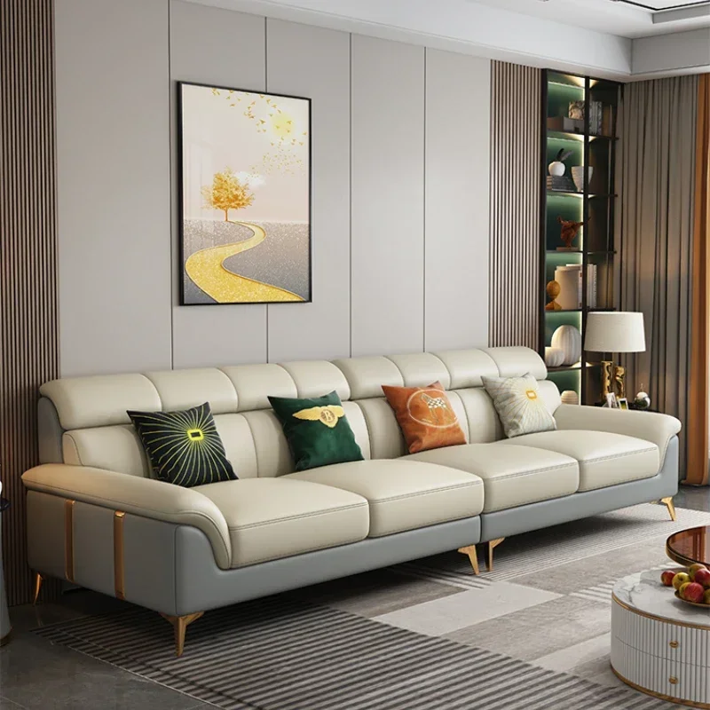 

Sofa Straight Row Four-Seat Combination Modern Light Luxury Minimalist Creative First Layer Cowhide