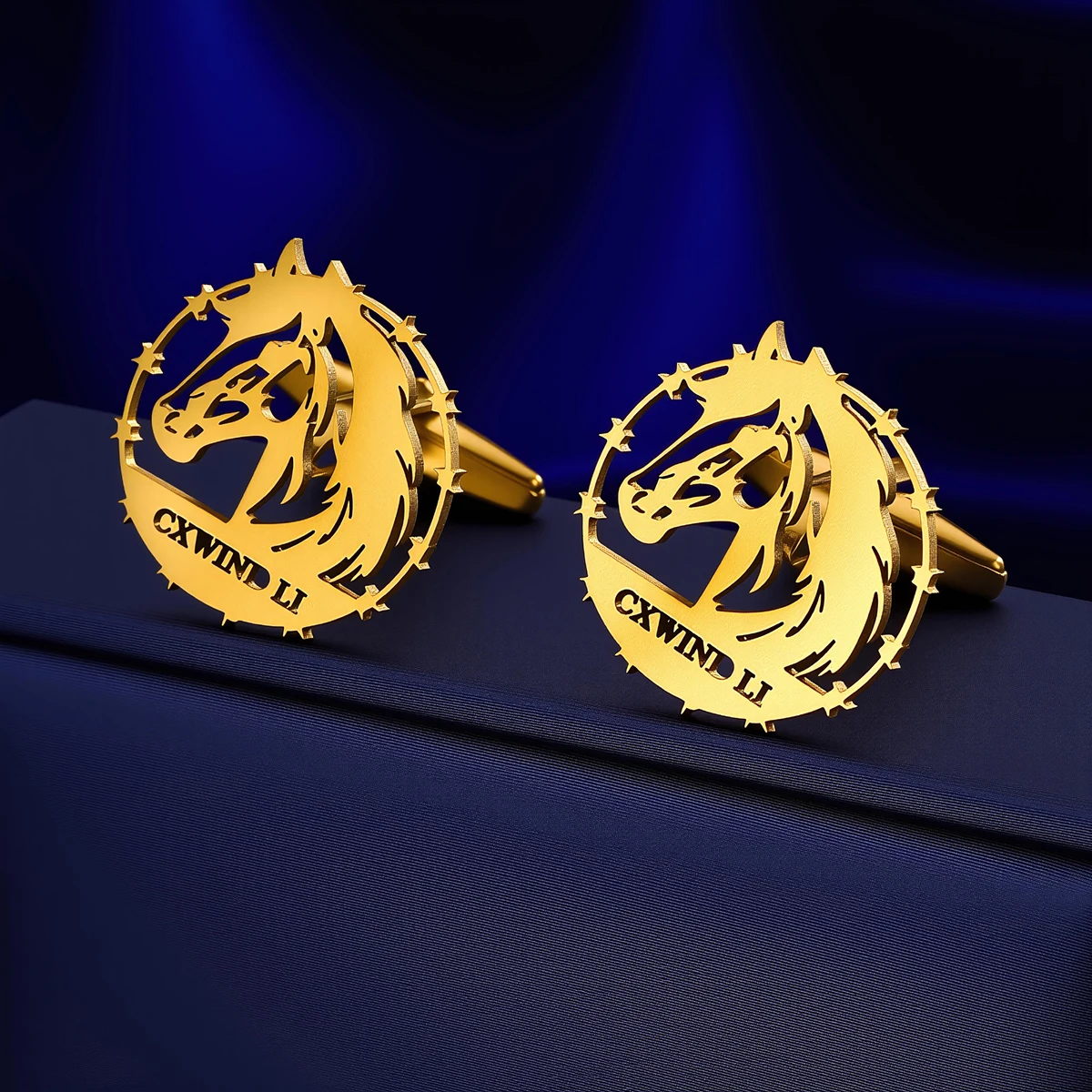 Customized Name Men's Horse Head Cufflinks Custom Suit Shirt Stainless Steel Buttons Sports Jewelry Gifts