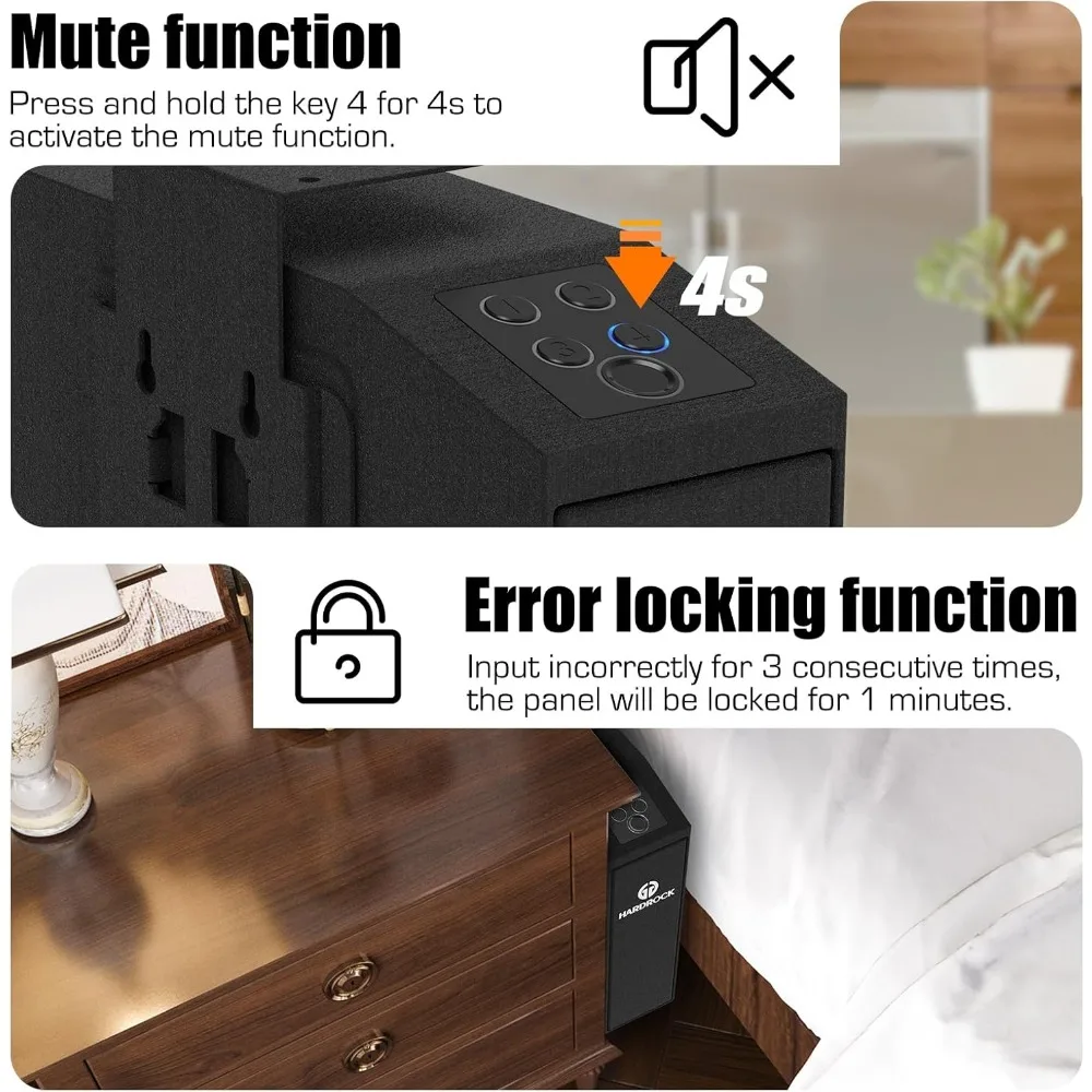 Gun Safe for Pistols, Biometric Wall Mounted Handgun Safe Box for Desk, Bedside,Truck，Drop Down Quick Access Security Safe with