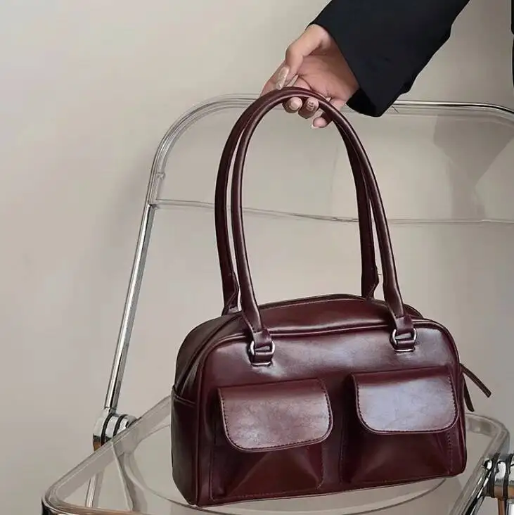 Vintage Tender Preppy Girls Shoulder Bags Streetwear Fashion All Match Handbags Women Casual Solid Underarm Bag Y2k Aesthetic