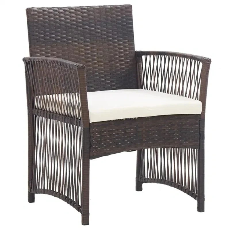 2 PCS Brown Poly Rattan Chair with Cushion Outdoor Garden Armchair Simple Advanced Handwoven Comfortable Outdoor Armchair