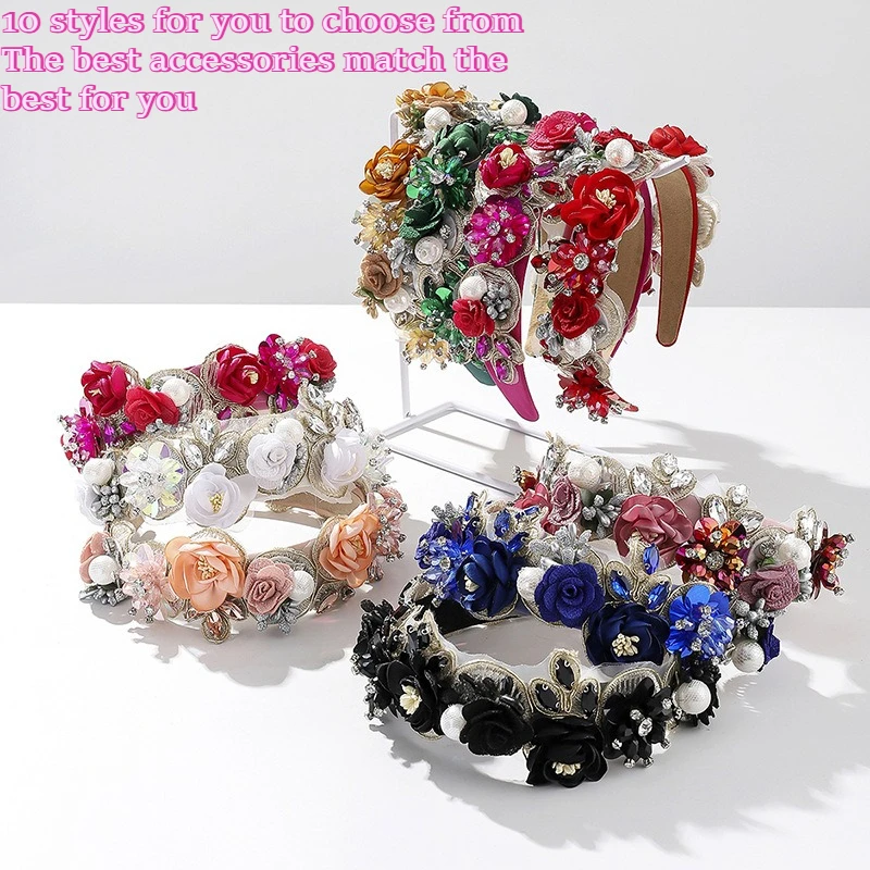 

1Pc Floral Rhinestone Vintage Headband Wedding Party Vintage Outfit Handmade Floral Rhinestone Embellishment,eyecatching Design