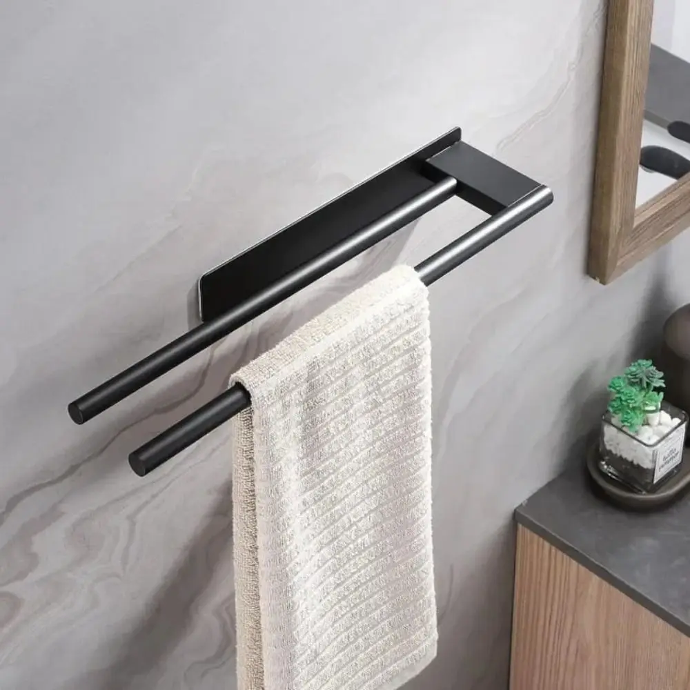 

NEW Stainless Steel Towel Rack Wall-Mounted Self Adhesive Towel Pole No Drilling Storage Shelf Bathroom Storage