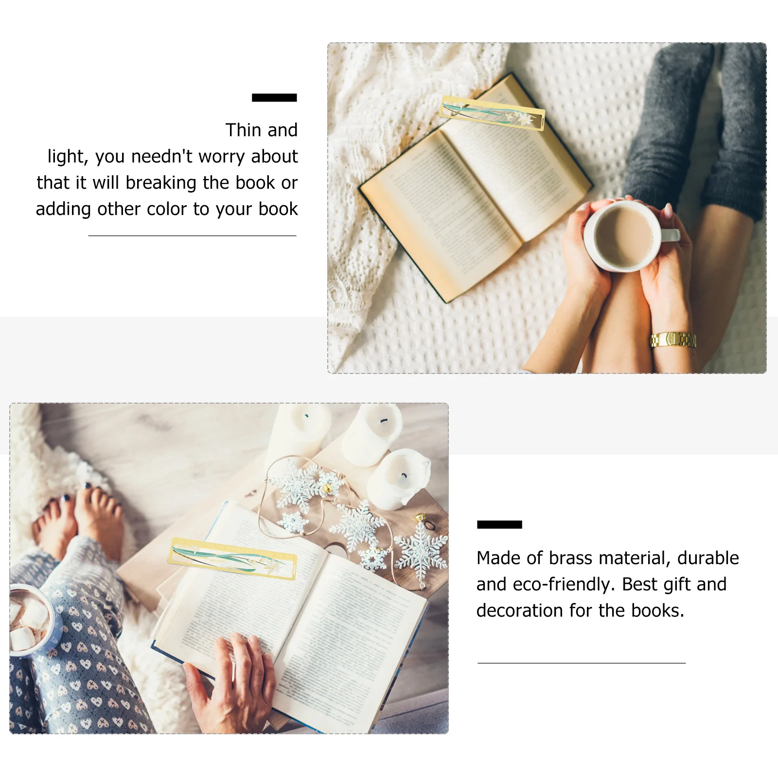 

Thin Brass Bookmark Ruler Non-Damaging to Books Smooth Edge Decoration for Classical Literature Lovers Readers