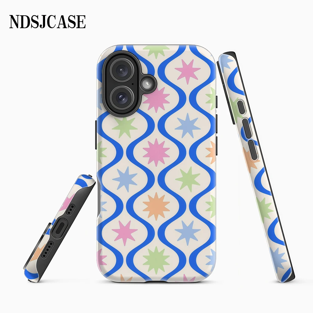 Чехол для телефона Retro Wavy Stars & Blue Lines для iPhone 17, 16, 15, 14, 13, 12, 11 X XS XR XSMAX Air Pro Max Plus, роскошная двухслойная задняя часть