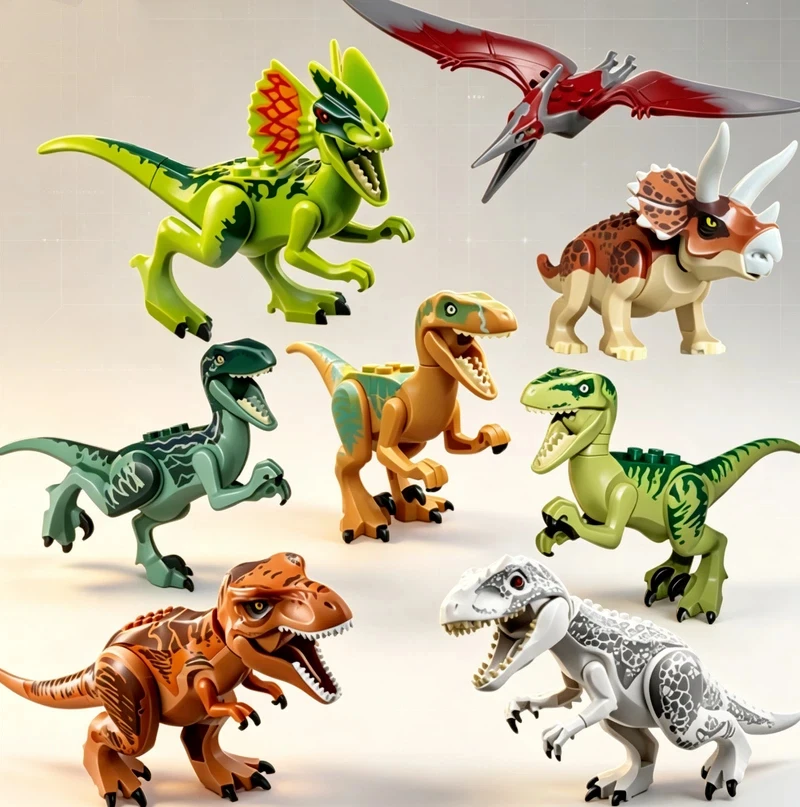 Blocs de construction dinosaures, articulations mobiles multi-variétés, jouets à assembler, pour les amateurs de dinosaures, ornements d'intérieur pour collectionneurs.